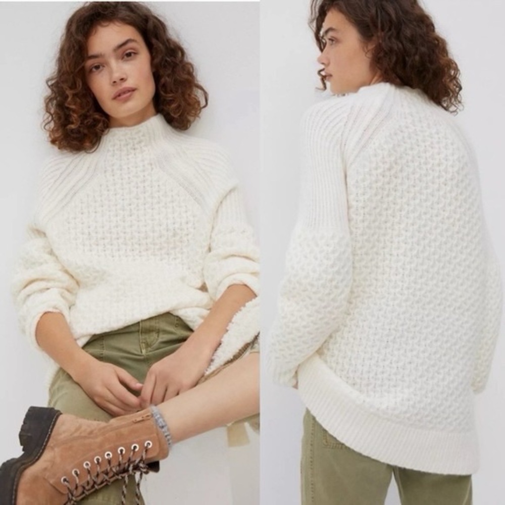 Anthropologie Bia Mock Neck Textured Tunic Alpaca Blend Fisherman Sweater Small
